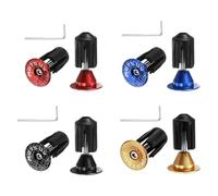 sourcing map Lot de 4 bouchons d'extrémité de guidon de vélo en aluminium 16-21 mm, réglage extensible avec outil pour VTT, vélo de route, BMX, vélo à pignon fixe, rouge, bleu, noir, doré
