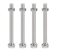 sourcing map Lot de 4 boulons à tête hexagonale M10 x 120 mm, écrous plats et rondelles de blocage, en acier inoxydable 304 entièrement filetés