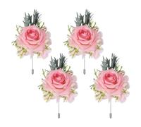 sourcing map Lot de 4 boutonnières rose vif pour homme, fleurs artificielles de poche pour mariage, mariée, marié, cérémonie, anniversaire, bal de fin d'année, fête