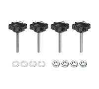 sourcing map Lot de 4 boutons de serrage en forme d'étoile avec rondelles d'écrous, M6 x 50 mm, filetage mâle en acier inoxydable 304 de 38 mm, tête en plastique 6 étoiles, boutons filetés, poignées à