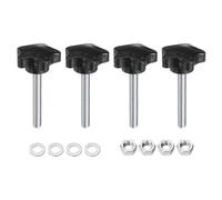 sourcing map Lot de 4 boutons de serrage en forme d'étoile avec rondelles d'écrous, M8 x 60 mm, filetage mâle en acier au carbone plaqué zinc, tête en plastique 5 étoiles, vis à molette, noir