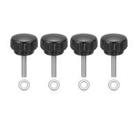 sourcing map Lot de 4 boutons de serrage moletés, M5 x 25 mm, vis moletées métriques en acier inoxydable 304, vis moletées de 25 mm de large, avec rondelles pour remplacement de base de parapluie de