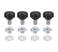 sourcing map Lot de 4 boutons de serrage moletés M6 x 10 mm Tête de 18 mm avec rondelles et écrous en T