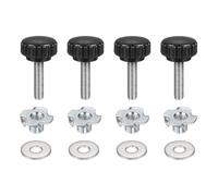 sourcing map Lot de 4 boutons de serrage moletés M6 x 25 mm, tête de 22 mm avec rondelles et écrous en T