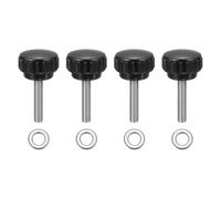 sourcing map Lot de 4 boutons de serrage moletés, M6 x 30 mm, vis moletées métriques en acier inoxydable 304, 25 mm de large, poignée moletée, boulons avec rondelles pour remplacement de base de