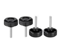 sourcing map Lot de 4 boutons de serrage moletés M6 x 35 mm Filetage mâle métrique 38 mm Tête ronde en plastique Acier carbone Tige filetée Poignée Vis de serrage à la main Noir