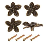 sourcing map Lot de 4 boutons de tiroir en forme de fleur en alliage de zinc pour armoire, placard, bibliothèque, décoration de meubles, bronze