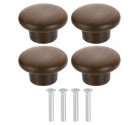 sourcing map Lot de 4 boutons de tiroir ronds en bois de 3,8 cm de diamètre avec vis pour meubles, tiroirs, commodes, armoires, placards, noyer