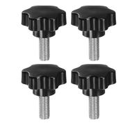 sourcing map Lot de 4 boutons en forme d'étoile M12 x 30 mm en acier inoxydable 304 fileté 46 mm en plastique à 6 têtes étoilées pour serrage à la main Vis à molette Poignée de serrage Noir
