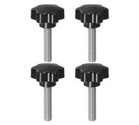 sourcing map Lot de 4 boutons en forme d'étoile M12 x 55 mm en acier inoxydable 304 fileté 46 mm en plastique à 6 têtes étoilées pour serrage à la main Vis à molette Poignée de serrage Noir