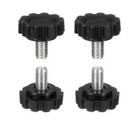 sourcing map Lot de 4 boutons moletés M6 x 10 mm (pas de 1 mm) - Filetage mâle - En acier au carbone - Vis de serrage filetées pour travail du bois - Noir