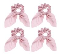 sourcing map Lot de 4 chouchous avec nœud en satin de polyester avec nœuds pour queue de cheval - Accessoires pour femmes et filles - Pour usage quotidien - Rose clair