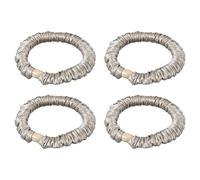 sourcing map Lot de 4 chouchous fins en soie pour queue de cheval pour femmes et filles, différentes coiffures, cadeaux de fête de mariage, gris abricot