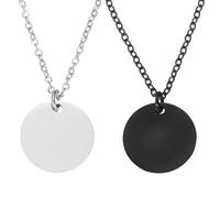 sourcing map Lot de 4 colliers avec pendentif rond en acier inoxydable pour homme et femme - Avec poinçon vierge - Personnalisable - Cadeau d'anniversaire (2 cm, argenté/noir)