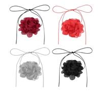 sourcing map Lot de 4 colliers ras du cou à fleurs pour femme, grand ras du cou réglable en velours avec rose, accessoires pour mariage, bal de fin d'année, noir/gris/rouge/rouge foncé