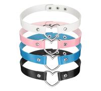 sourcing map Lot de 4 colliers ras du cou en cuir synthétique avec cœur - Style gothique, punk, grunge, emo - Accessoires de bijoux réglables - Pour femme - Noir et 3 couleurs