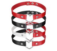 sourcing map Lot de 4 colliers ras du cou en cuir synthétique avec cœur - Style gothique, punk, grunge, emo - Réglable - Pour femme - Blanc rouge et 3 couleurs
