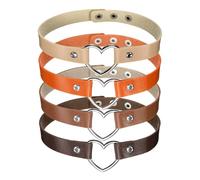 sourcing map Lot de 4 colliers ras du cou en cuir synthétique avec cœur - Style gothique, punk, grunge, emo - Accessoires de bijoux gothiques réglables pour femme - Marron clair et 3 couleurs