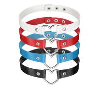sourcing map Lot de 4 colliers ras du cou en cuir synthétique avec cœur - Style gothique, punk, grunge, emo - Accessoires de bijoux réglables - Pour femme - Blanc et 3 couleurs