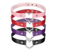sourcing map Lot de 4 colliers ras du cou en cuir synthétique avec cœur - Style gothique, punk, grunge, emo - Réglable - Pour femme - Rouge et 3 couleurs