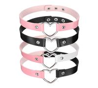 sourcing map Lot de 4 colliers ras du cou en cuir synthétique avec cœur - Style gothique, punk, grunge, emo - Réglable - Pour femme - Rose blanc et 3 couleurs