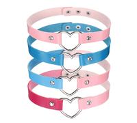 sourcing map Lot de 4 colliers ras du cou en cuir synthétique pour femme, style gothique, punk, grunge, emo, collier réglable en polyuréthane pour femme, bleu clair et 3 couleurs,