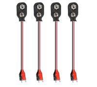 sourcing map Lot de 4 connecteurs de batterie 9 V, type I 9 V à clipser sur deux pinces crocodiles pour module d'alimentation, bande LED, platines d'expérimentation électroniques, noir et rouge