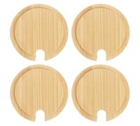 sourcing map Lot de 4 couvercles de tasse en bambou avec trou pour cuillère de 7,6 cm, couvercle de tasse à café en bois pour thé et assaisonnement