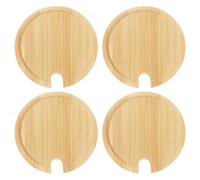 sourcing map Lot de 4 couvercles de tasse en bambou avec trou pour cuillère de 8,4 cm, couvercle de tasse en bois pour assaisonnement, tasse à café, couvercle de tasse à thé