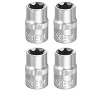 sourcing map Lot de 4 douilles E-Torx 3/8" E14 - Douille métrique en étoile de 3 cm de long - Manchon Torx externe peu profond en alliage d'acier chromé 35 K - Manchon cannelé à 6 points pour