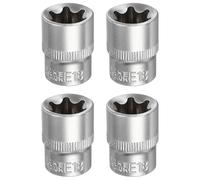 sourcing map Lot de 4 douilles E-Torx 3/8" E18 - Douille métrique en étoile de 3 cm de long - Manchon Torx externe peu profond en alliage d'acier chromé 35 K - Manchon cannelé à 6 points pour