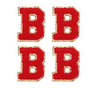 sourcing map Lot de 4 écussons brodés en chenille - Lettres de l'alphabet B rouges - Pour réparation de vêtements, chaussures, chapeaux, sacs à dos