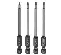 sourcing map Lot de 4 embouts de tournevis à tête Torx T6-T9 de 6,35 mm de long avec tige hexagonale de 75 mm de long, magnétique, inviolable, 6 points, en acier poli miroir, outil électrique avec