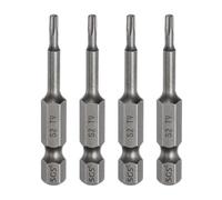 sourcing map Lot de 4 embouts de tournevis à tête Torx T9 6,35 mm Tige hexagonale 50 mm de long Magnétique sans trou Inviolable 6 points Étoile Tournevis visseurs industriels S2