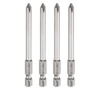 sourcing map Lot de 4 embouts de tournevis cruciformes PH1 avec tige hexagonale de 80 mm de long et tige de 0,5 cm de long, tournevis industriel en acier S2 pour outils électriques, gris