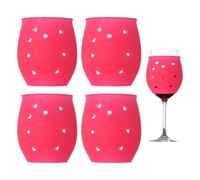 sourcing map Lot de 4 manchons antidérapants en silicone pour verres à vin rouge, identificateurs de champagne, pour fête, pique-nique, voyage, 286,3 à 402,6 g, rose rouge