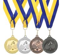 sourcing map Lot de 4 médailles de récompense de tennis de table de 5,1 cm, dorées, argentées, bronzes, avec ruban de cou pour jeux d'équipe, compétitions, cadeaux de fête