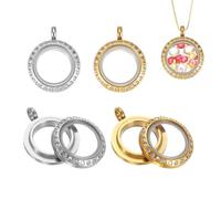 sourcing map Lot de 4 médaillons en forme de mémoire vivante, 12,7 mm avec strass rotatifs, pendentifs ronds flottants en acier inoxydable et verre pour femme, collier, bricolage, mariage, argent/doré