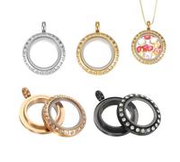 sourcing map Lot de 4 médaillons en forme de mémoire vivante, 12,7 mm avec strass rotatifs, pendentifs ronds flottants en acier inoxydable et verre pour femme, collier, bricolage, mariage, 4 couleurs
