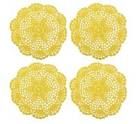sourcing map Lot de 4 napperons ronds en crochet de 20,3 cm - Dessous de verre en coton crocheté faits à la main avec motifs floraux pour décoration de fête de mariage (jaune)