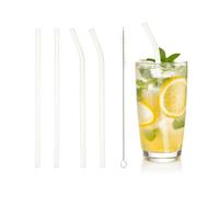 sourcing map Lot de 4 pailles en verre réutilisables, droites et courbées de 20 cm, résistantes aux chocs, jolies pailles transparentes pour whisky, café, jus, soda, boissons, thé