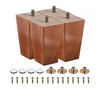 sourcing map Lot de 4 pieds de meubles carrés en bois massif pour canapé, chaise, table, canapé, support de canapé, pièces de rechange avec accessoires, marron 100 mm