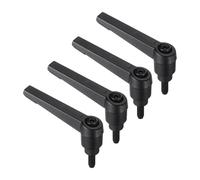 sourcing map Lot de 4 poignées à levier de serrage, M5 x 16 mm en acier au carbone fileté noir avec goujon mâle, poignées réglables, verrouillage rapide à cliquet, bouton poussoir, noir