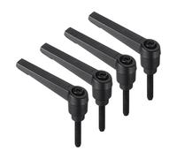 sourcing map Lot de 4 poignées à levier de serrage, M5 x 25 mm en acier au carbone fileté noir avec goujon mâle, poignées réglables, verrouillage rapide à cliquet, bouton poussoir, noir
