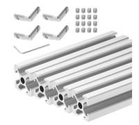 sourcing map Lot de 4 profilés d'extrusion en aluminium 2020 avec fente en T - Norme européenne - 100 mm x 20 mm - Cadre d'extrusion linéaire pour imprimante 3D, CNC, bricolage (argenté)