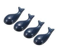 sourcing map Lot de 4 repose-baguettes en céramique en forme de dauphin 6,5 x 3,2 x 2,5 cm, ustensiles de cuisine pour cuillère, fourchette, cuillère à café, bleu foncé
