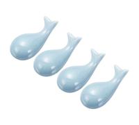 sourcing map Lot de 4 repose-baguettes en céramique en forme de dauphin 6,5 x 3,2 x 2,5 cm, ustensiles de cuisine pour cuillère, fourchette, cuillère à café, bleu ciel