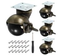 sourcing map Lot de 4 roulettes pivotantes de 3,8 cm avec frein/plaque supérieure pivotante/vis autotaraudeuses/tournevis pour meubles (bronze)