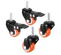 sourcing map Lot de 4 roulettes pivotantes de 3,8 cm en polyuréthane avec tige filetée à 360 degrés M8 × 1,25 mm × 25 mm, capacité de charge totale de 50 kg, lot de 4 (2 pièces avec frein, 2 pièces