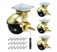 sourcing map Lot de 4 roulettes pivotantes de 3,8 cm pour meubles avec frein/plaque supérieure pivotante/vis autotaraudeuses/tournevis pour meubles (doré)